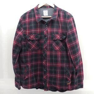 Voyager Buffalo Plaid Flannel Lined Shirt Jacket Shacket‎ Mens XL Red Black